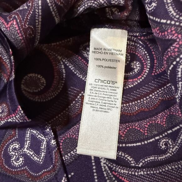 Chico’s Womens Plus Long Sleeve Pleat Scroll Satin Blouse Purple Lotus Petal XXL - Picture 11 of 15
